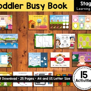 Toddler Busy Book Printable with 15 Activities. First Learning binder, Toddler learning folder, File folder Games, Printable Quiet Book