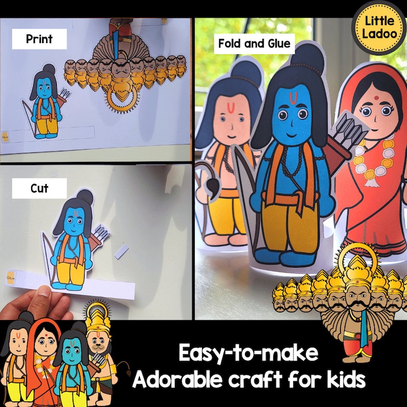 Ram Ravan Puppet Print Ramayana Printable Puppets, Ramayana 3D Craft Template, Ramayana ...