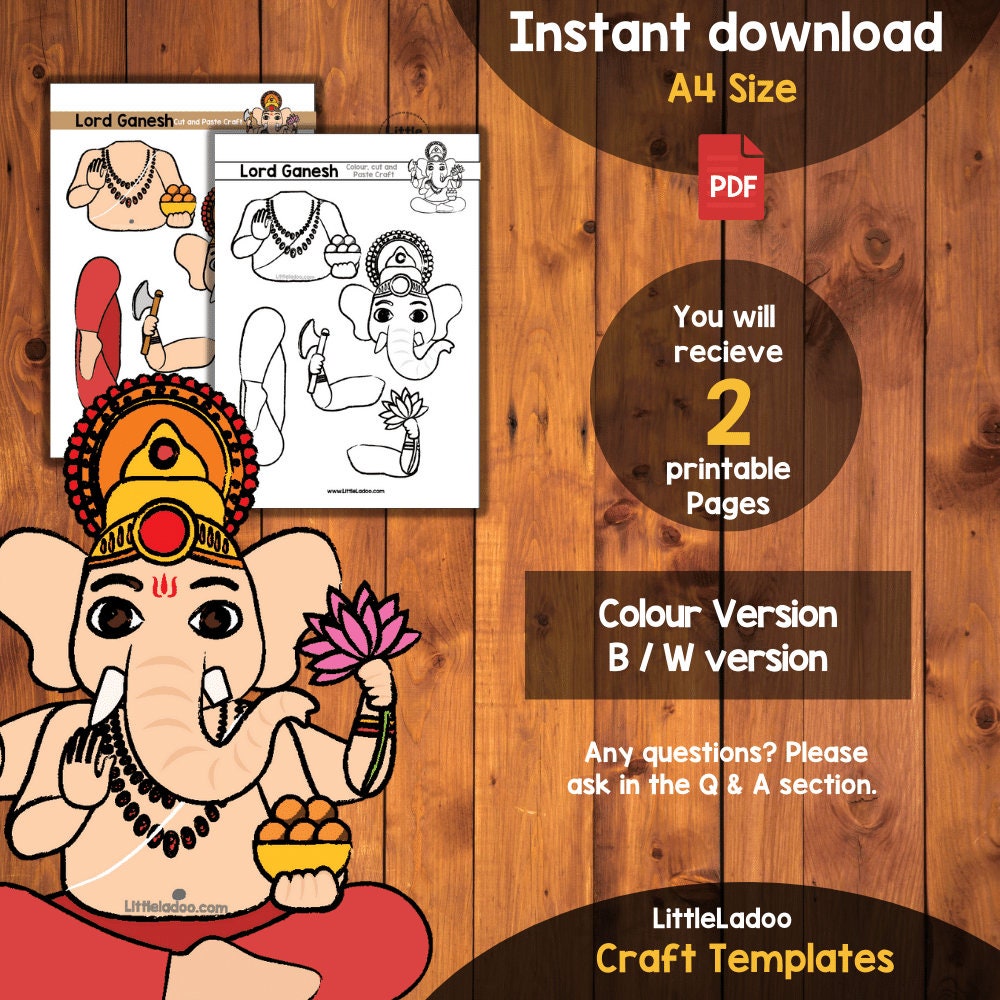 Lord Ganesh Cut and Paste Craft Template Printable - Etsy