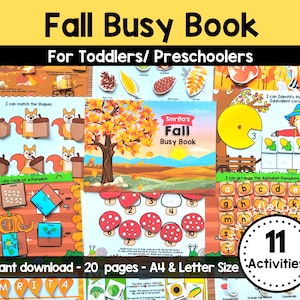 Fall Busy Book Printable, Learning Binder, Fall Activities Learning Binder, Preschool Prep binder, Printable Quiet book, Busy Binder