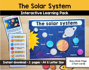 Solar System Printable, Planets Printable, Match the Planets - Interactive matching game, Busy book Page