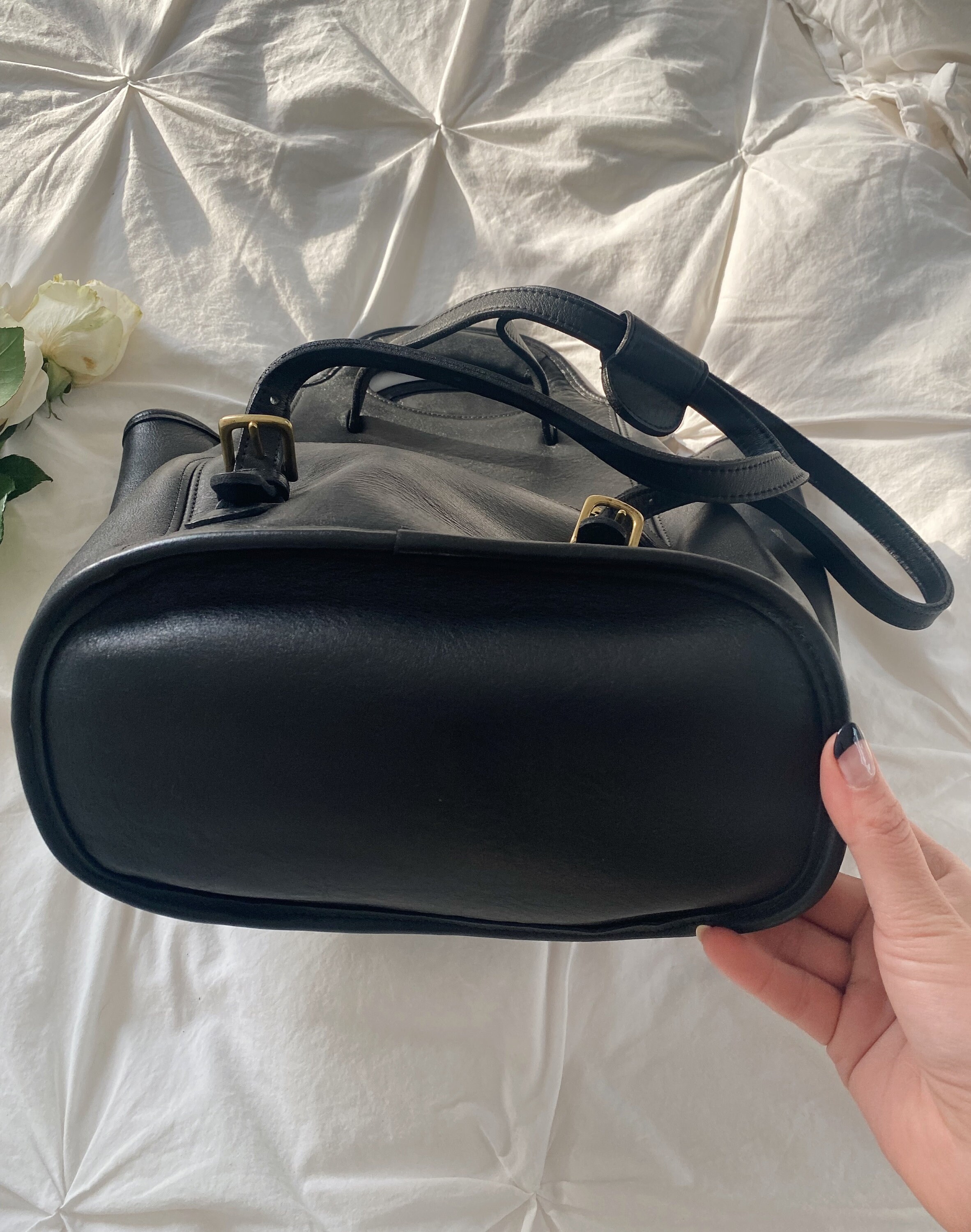 Vintage Black Leather Coach Backpack With Top Handle - Serial