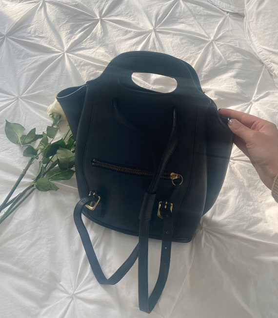 Vintage Black Leather Coach Backpack with Top Han… - image 6