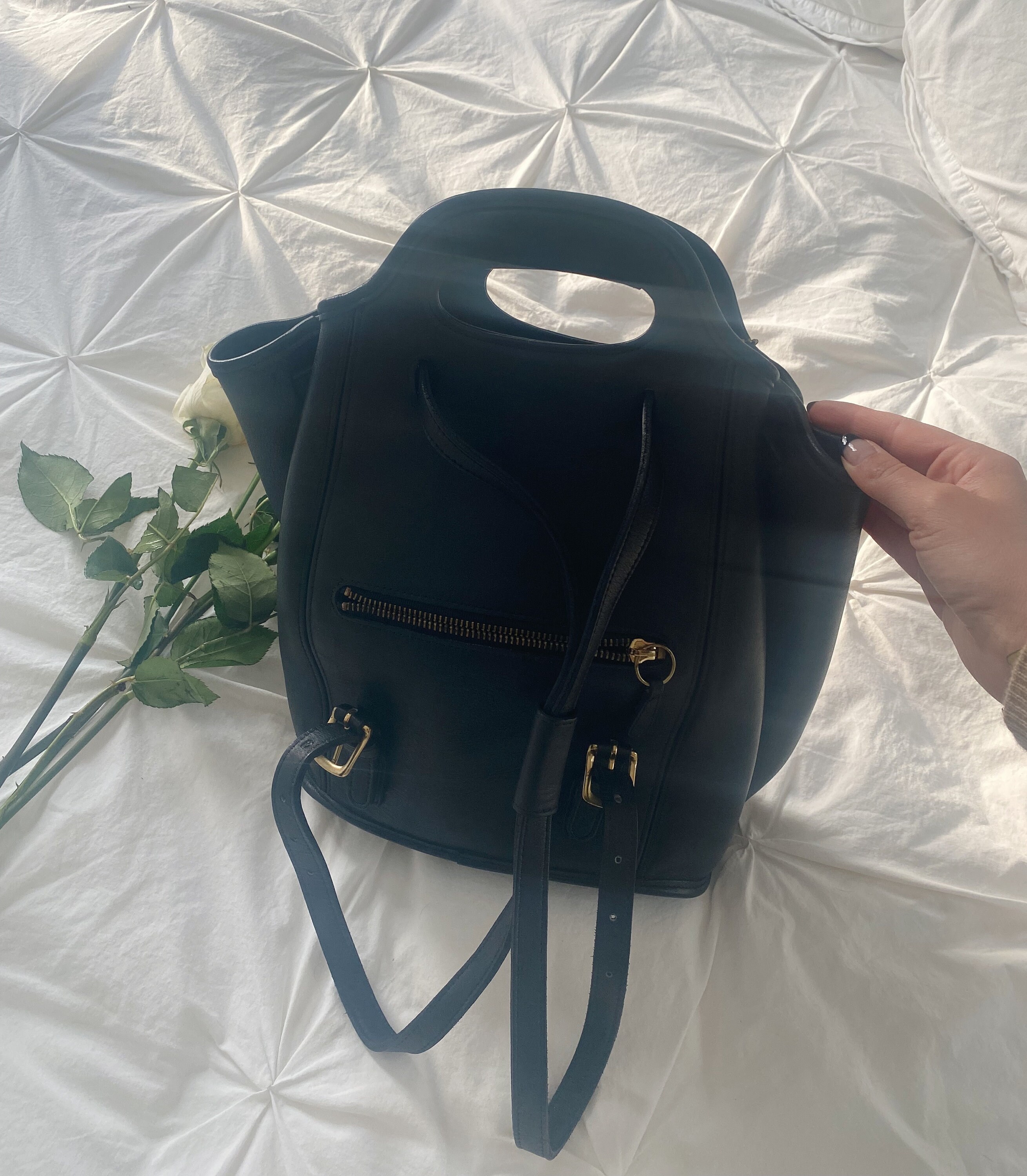 Vintage Black Leather Coach Backpack With Top Handle - Serial
