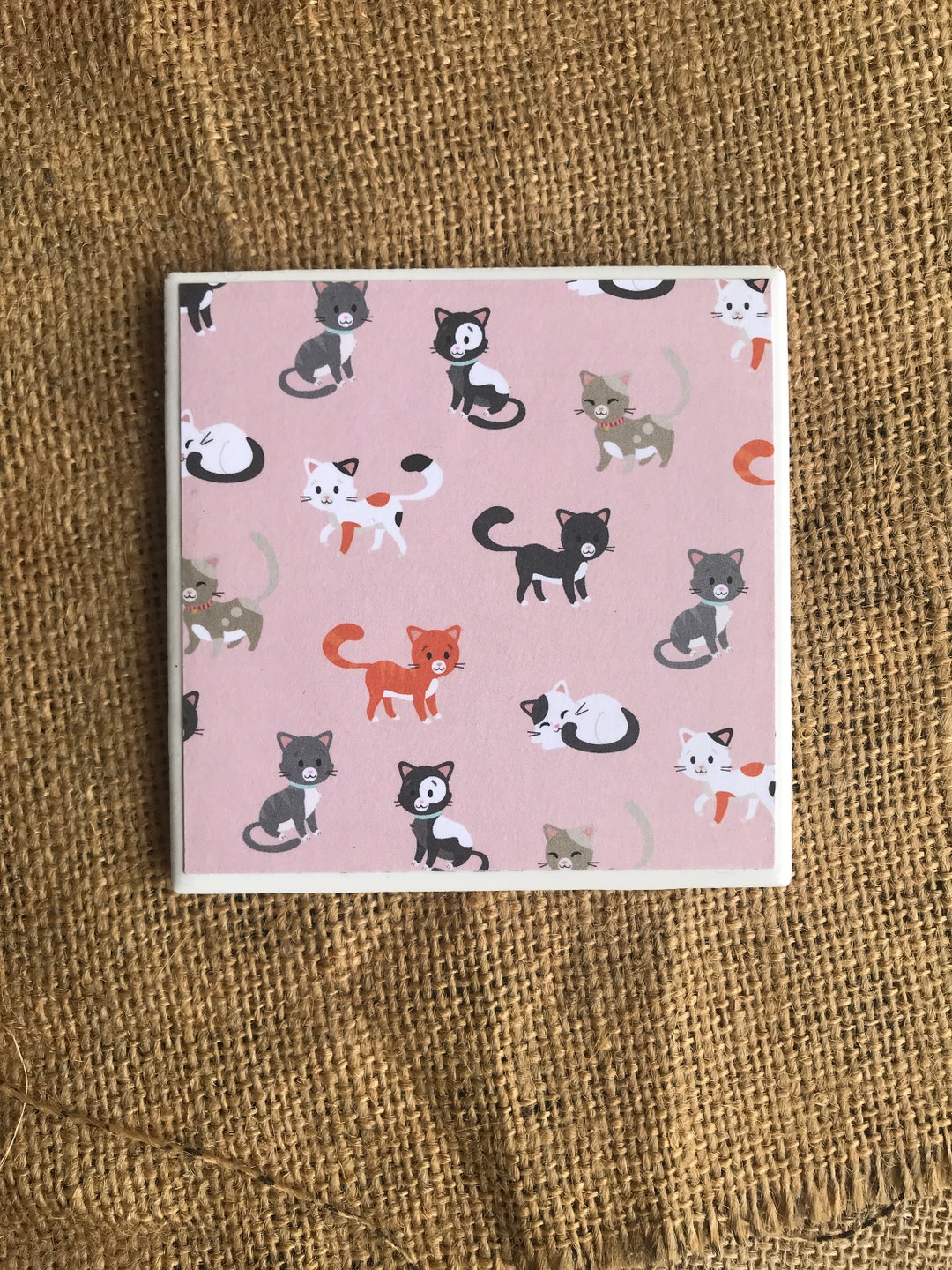 Set of 4 Ceramic Cat Coasters Etsy