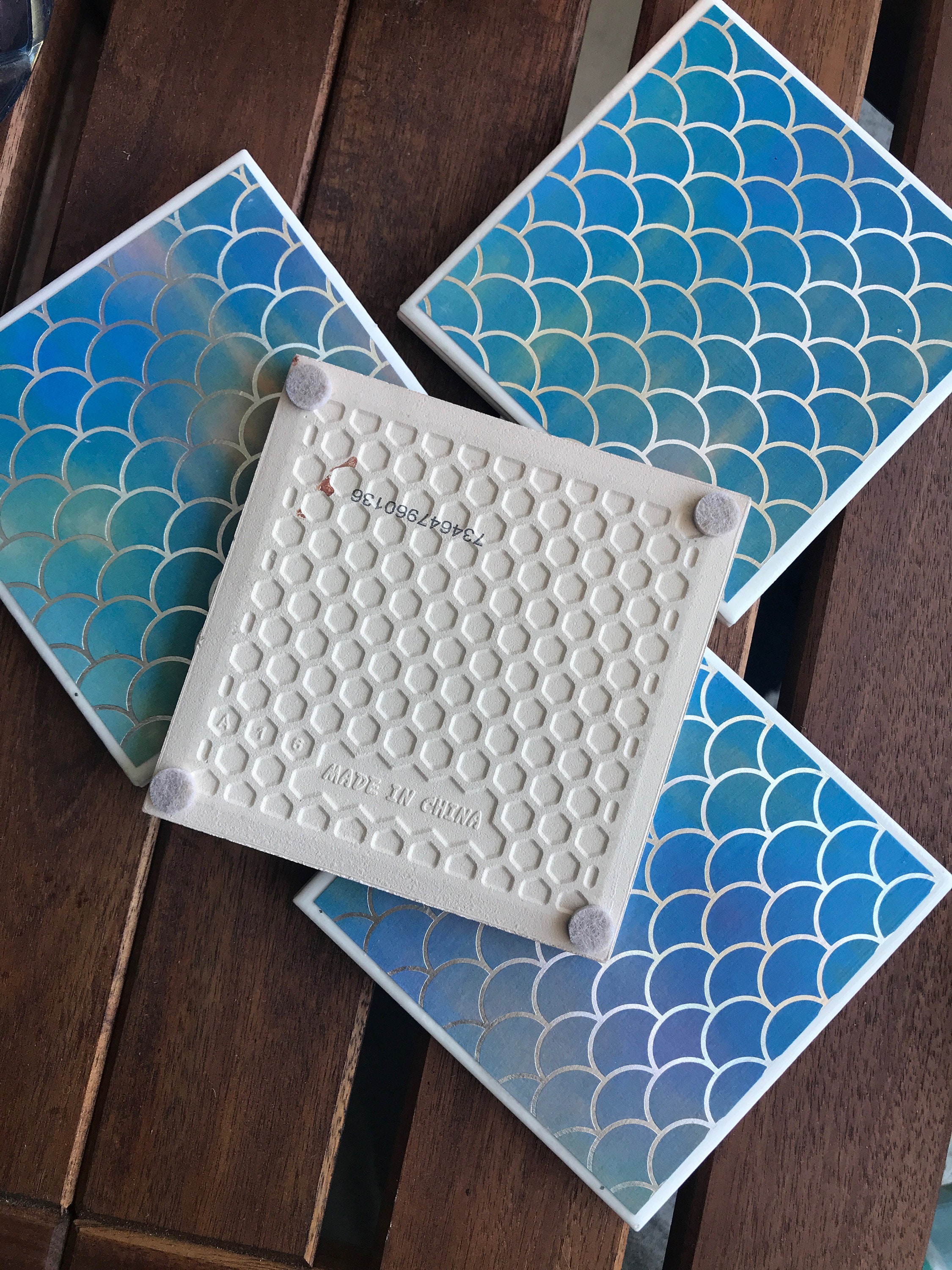 4.25" Mermaid IIllustration Tile Ceramic Coasters Set of 4 