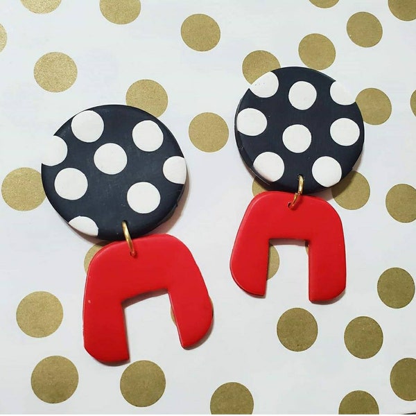 Yayoi Kusama inspired/ Handmade Polymer Clay Polka dot earrings/red head
