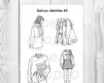 Printable Fashion Sketches Aesthetic Stickers Bullet Journal Etsy