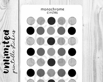 AESTHETIC STICKERS// Monochrome Circles // printable, digital