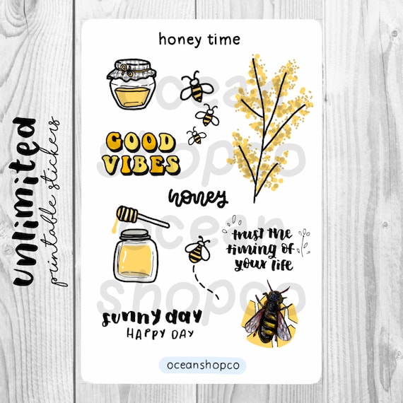 printable honey time aesthetic stickers bullet journal etsy india