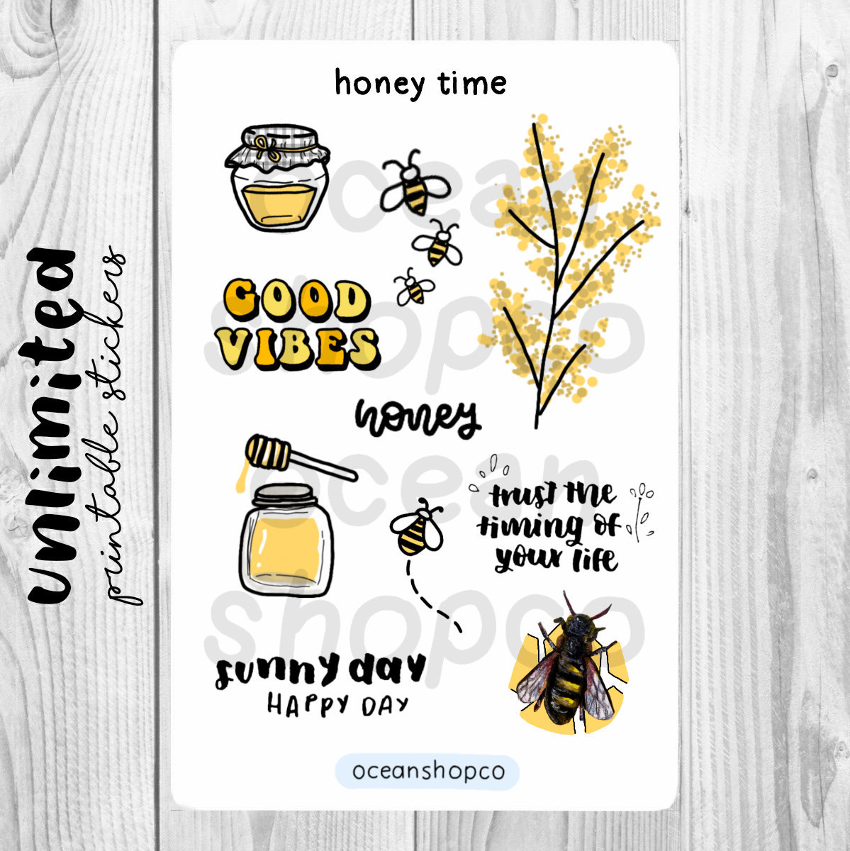 printable honey time aesthetic stickers bullet journal etsy india