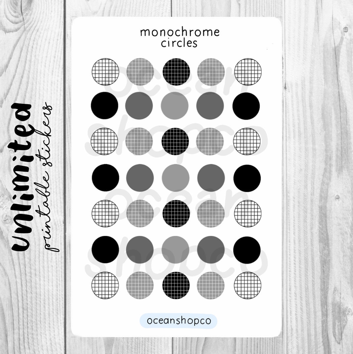 aesthetic stickers monochrome circles printable digital etsy canada