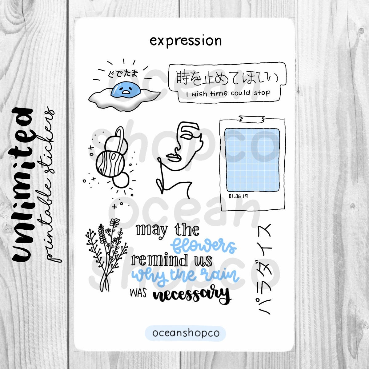 aesthetic stickers expression printable etsy