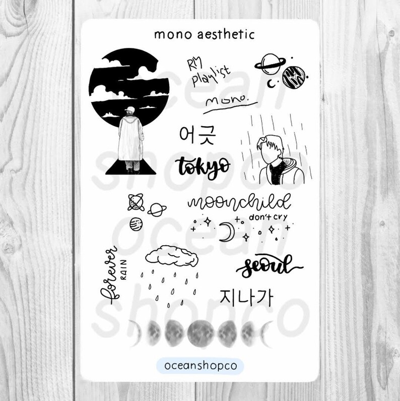 printable mono rm aesthetic stickers bullet journal stickers etsy