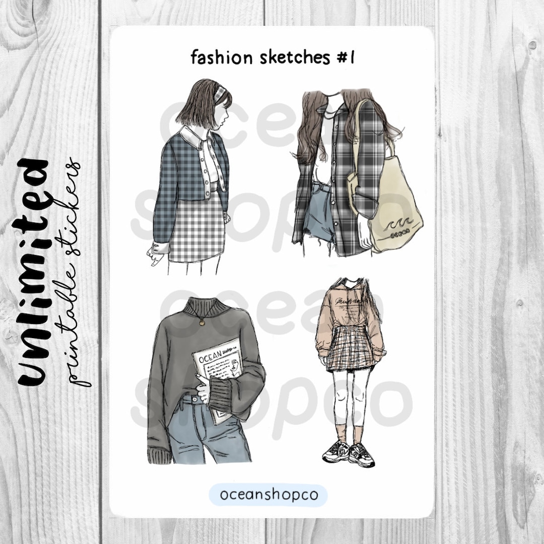 50+ Hand-drawn digital stickers Fashion