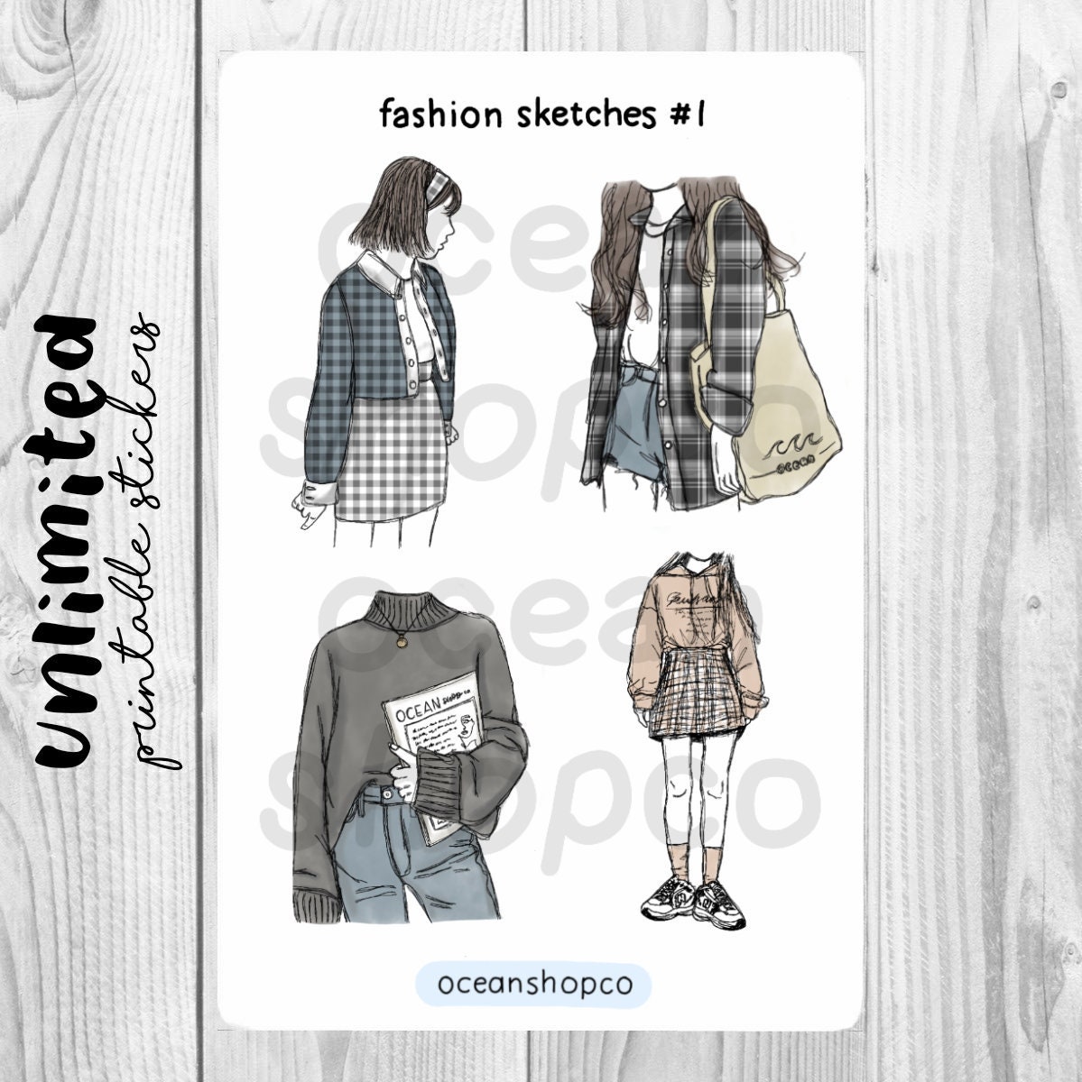 printable fashion sketches aesthetic stickers bullet