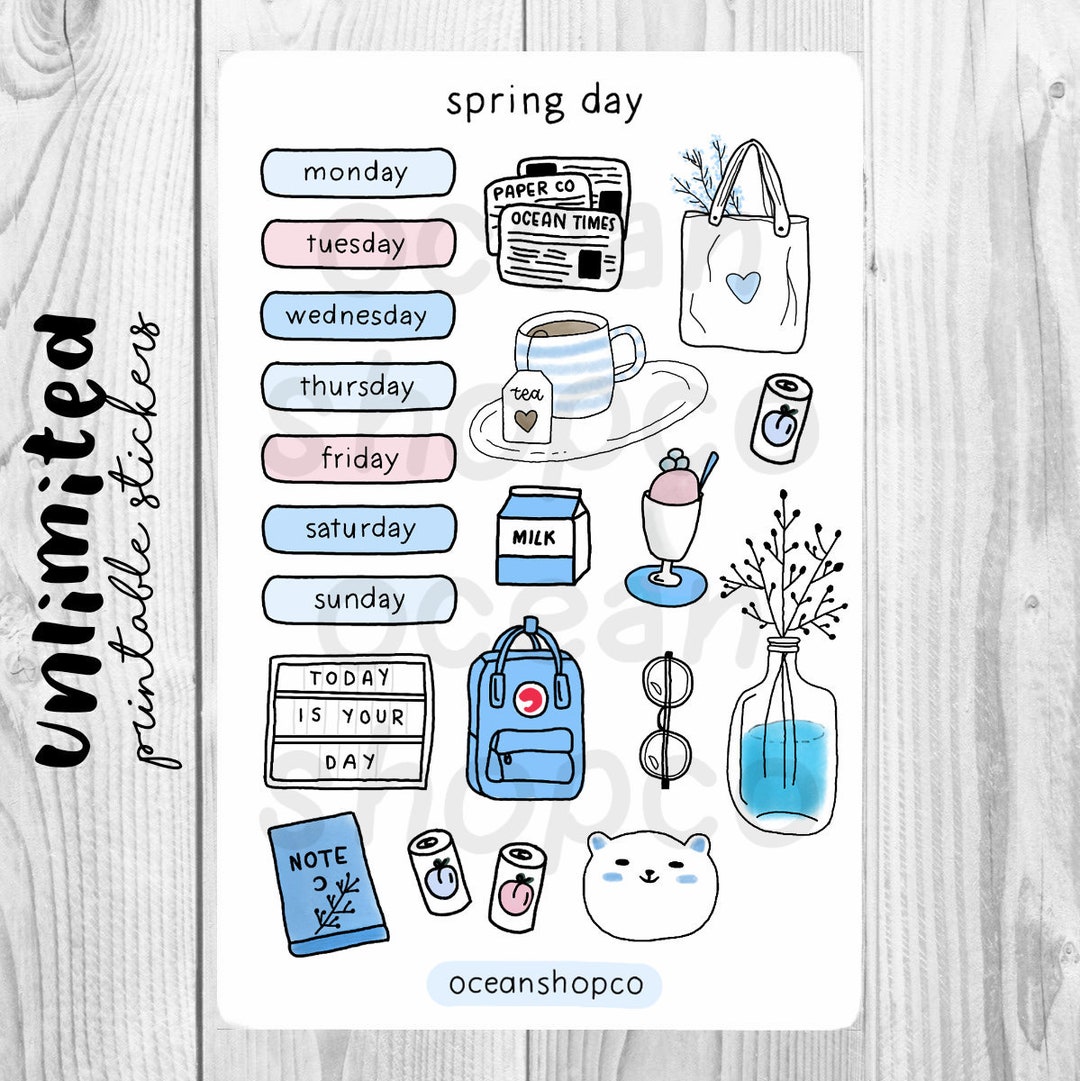 AESTHETIC STICKERS // Spring Day // Printable, Digital 