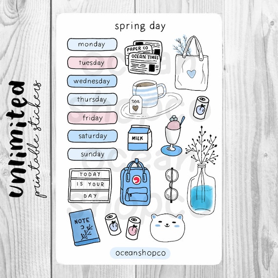 AESTHETIC STICKERS // Spring Day // printable, digital