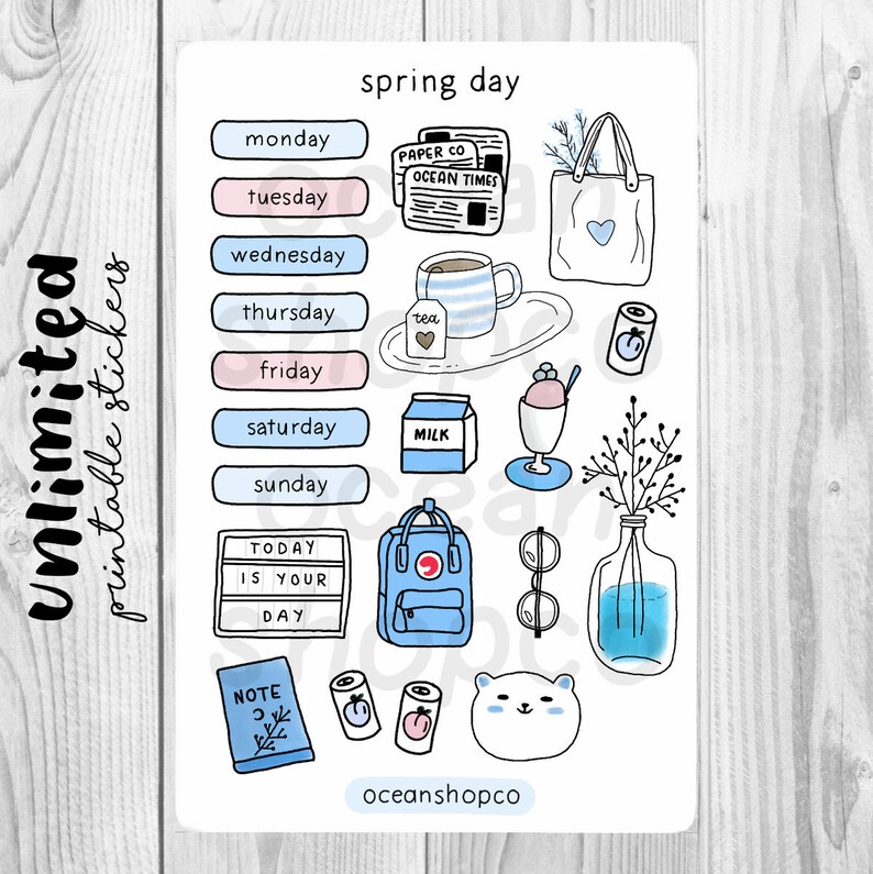 printable spring day aesthetic stickers bullet journal