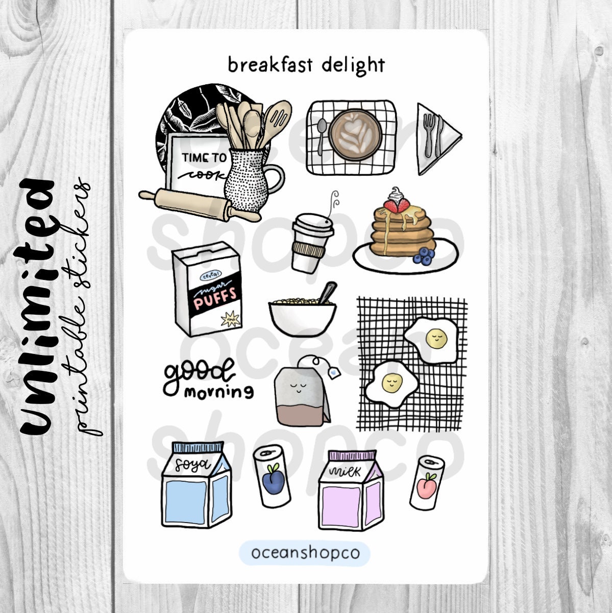aesthetic food stickers breakfast delights printable etsy israel