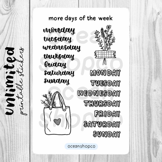 DAY STICKERS // Aesthetic More Days of the Week // printable, digital