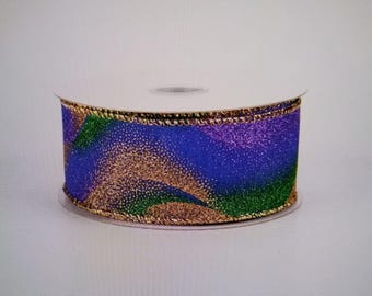 Glitter Mist Ribbon: Purple, Green, Gold Wired Ribbon - 1.5" x 10 yards