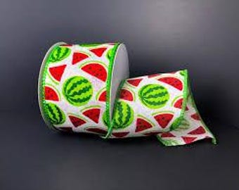 Watermelon Slices Royal Canvas Wired Ribbon: White, Red, Green 2.5"x 10 yards