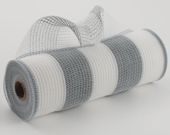 Wide Stripe Fabric Mesh Grey/White  10.5" x 10 yards