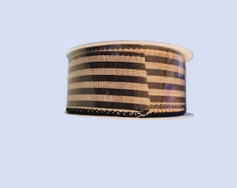 Cabana Striped Wired Ribbon: Black & Neutral, 1.5" x 10 yards