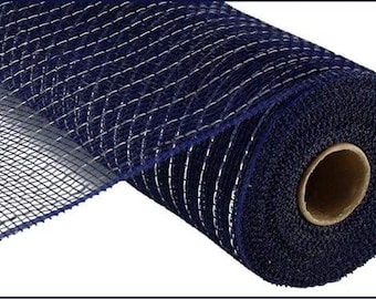 Deco Mesh: Blue and Silver Metallic Stripe 10 x 10 yards