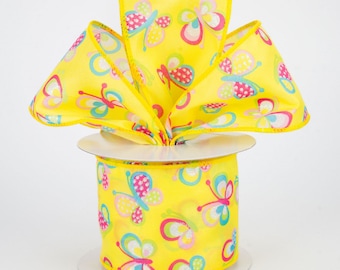 Glitter Butterfly Wired Ribbon: Yellow - 2.5" x 5 yards