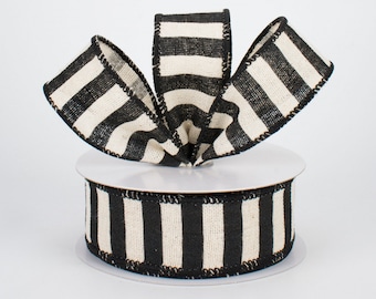 Stripe Wired Ribbon: Black & Neutral with Black edging 1.5" x 10 yards