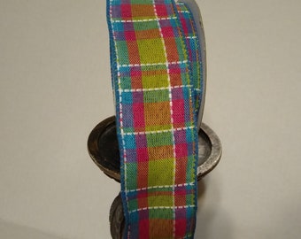 Teal, Fuschia and Green Stitched Wired Ribbon 1.5" x 10 yards