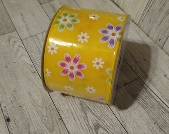 Multi-colored Daisy Flower Wired Ribbon - Yellow 2.5" x 10 yards