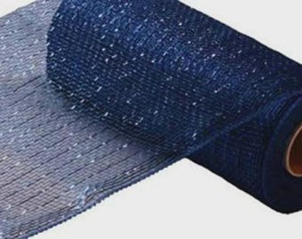 Deco Mesh: Navy Blue with Royal Blue Foil Stripe 10 x 10 yards