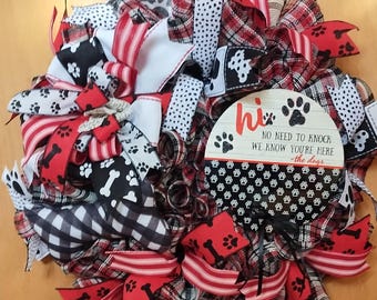 Dog Wreath Front Door Wreath Pet Wreath Paw Print Wreath Everyday All Season Deco Mesh