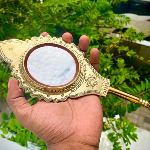 Original Aranmula Kannadi -  Regal & Distinct Hand Crafted Brass Metal Mirror From Kerala, India