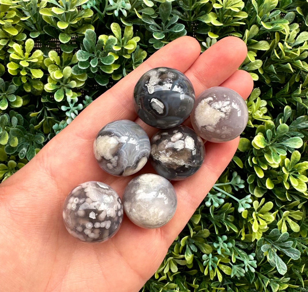 One Mini Black Flower Agate Sphere, Black Flower Agate, Crystal Mini