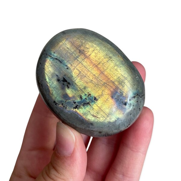 Yellow Green Labradorite Palm Stone, Flashy Labradorite, Labradorite Palm Stone