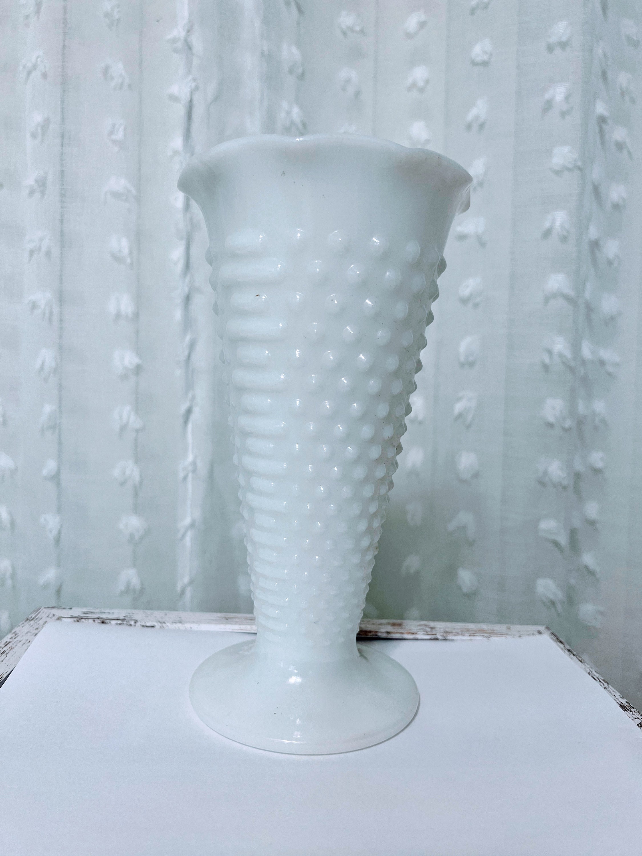 Vintage Fenton Hobnail milk glass vase 9 3/4” T and 4 1/2” in diameter, new never been used