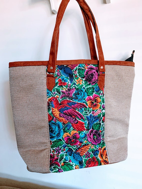 Guatemalan Shoulder Bag Huipil Upcycled Leather Crossbody Adjustable Strap Bag  main image 3