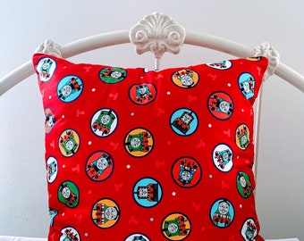 Handmade decorative throw pillow. Red Thomas the Train throw pillow  material cotton,  18”x 18”  insert  100% polyester hypoallergenic