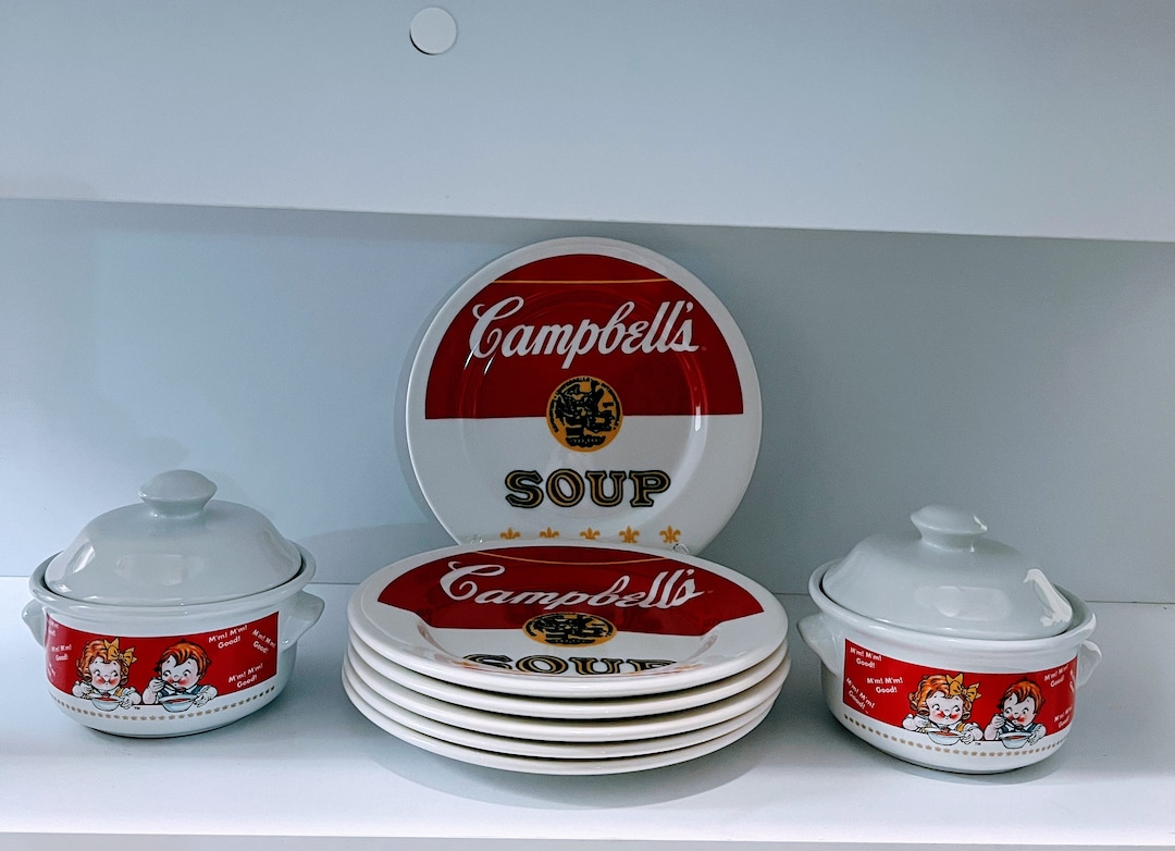 10 Piece Campbells Soup 2 Soup Bowls With Lid and 6 Salad Plates, Etsy