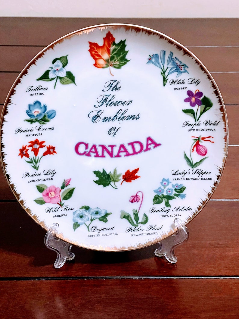 Canadian Style Emblems The Flowers Emblems of Canada Hand Painted With 18k Gold Trim G.C. Fine ...