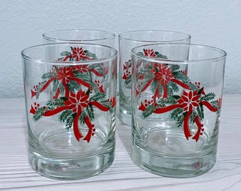Vintage Anchor Hocking Weihnachtsstern Bänder Whiskygläser 4er Set