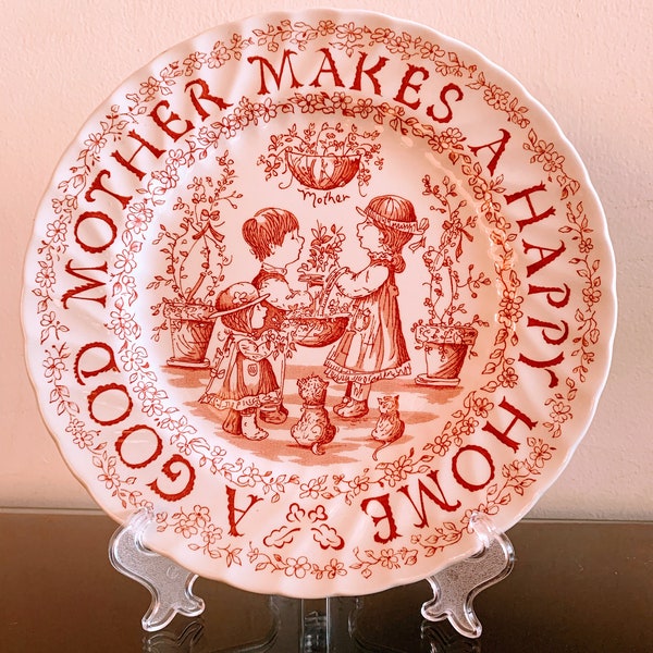 Vintage red plate “A tribute to mother all year long ” Royal Crownford China made in Staffordshire England designed by Norman Sherman 9”