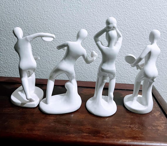 Set of Dynamic Sport Players Figurines 8” Tennis, Discus