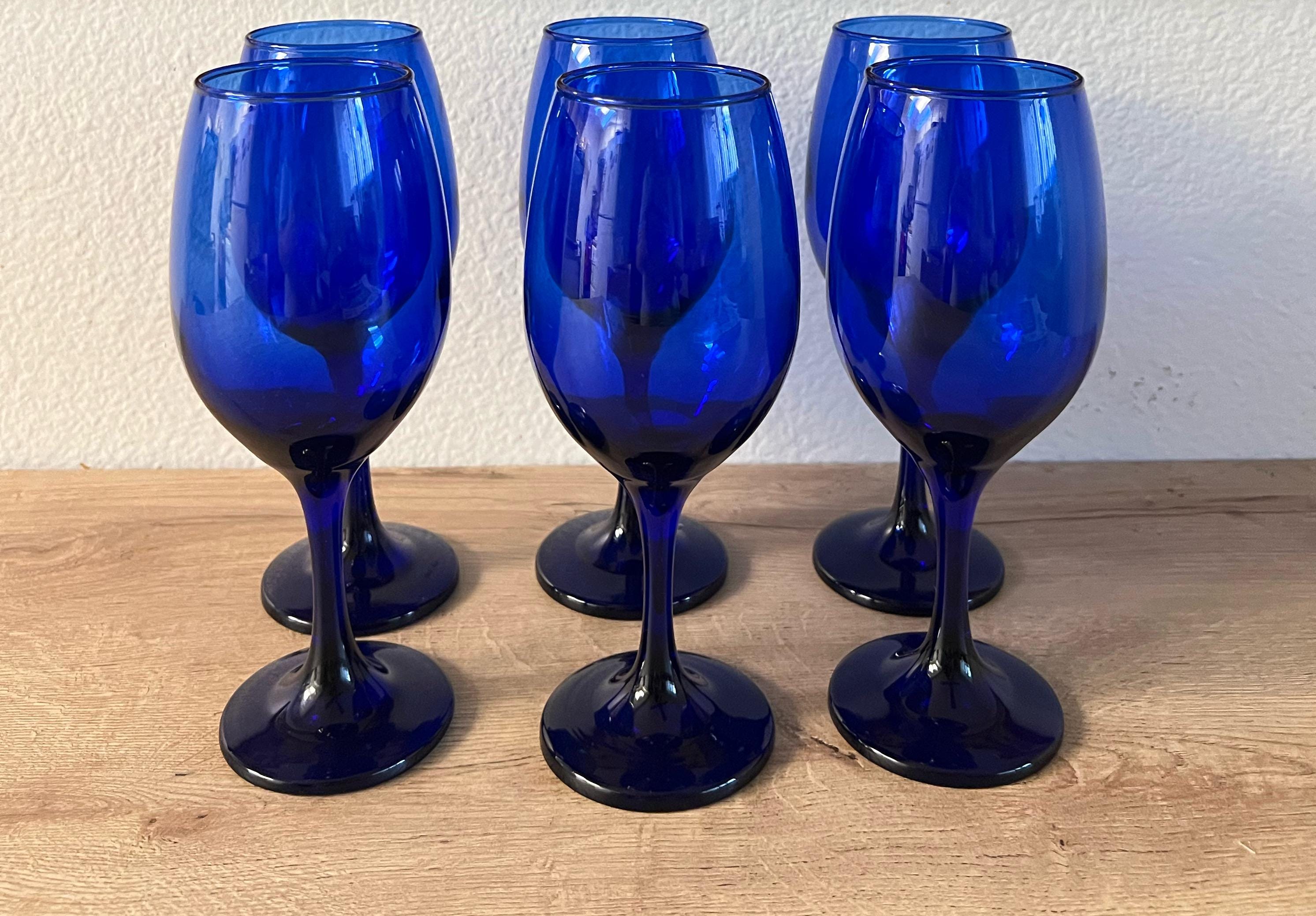 コバルトブルーワイングラス6個セット、台座付き - Etsy 日本
