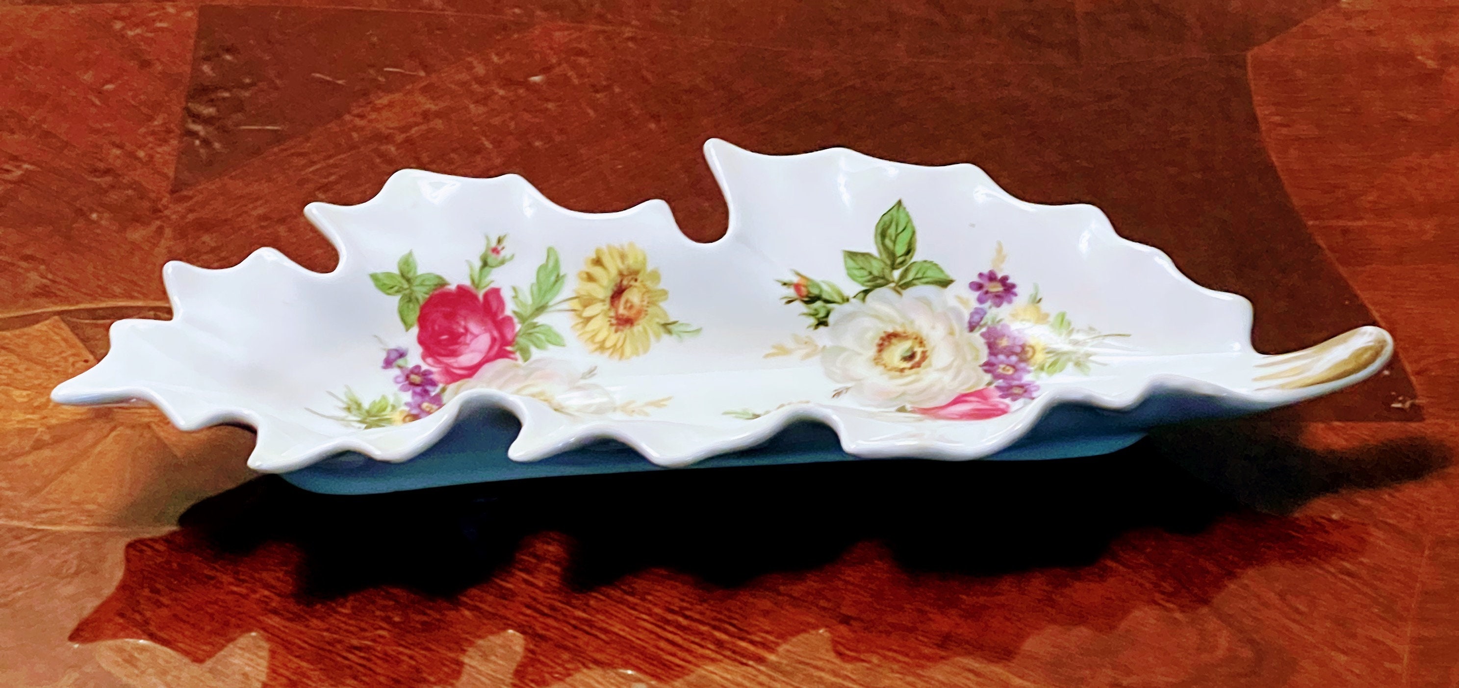 Vintage Old Nuremberg Bavaria Germany candy dish  leaf shaped floral design