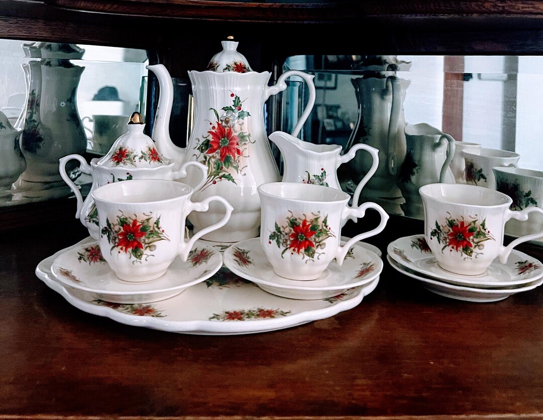 Catholic Tea Set Beautiful Red Poinsettia Ceramic Christmas Holiday Tea Set - Etsy